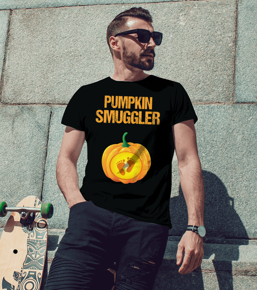 Pumpkin Smuggler Pregnancy Announcement With Baby Footprints T-Shirt