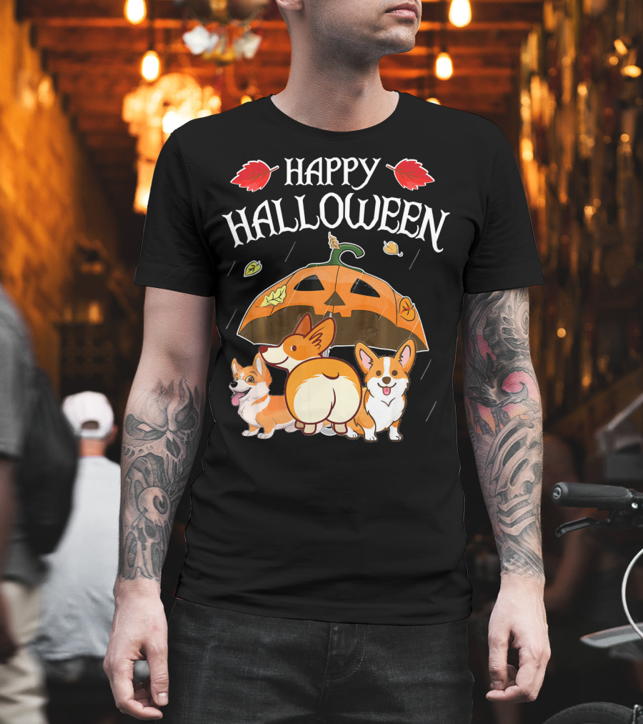 Happy Halloween Welsh Corgis Pumpkin Umbrella Rain T-Shirt