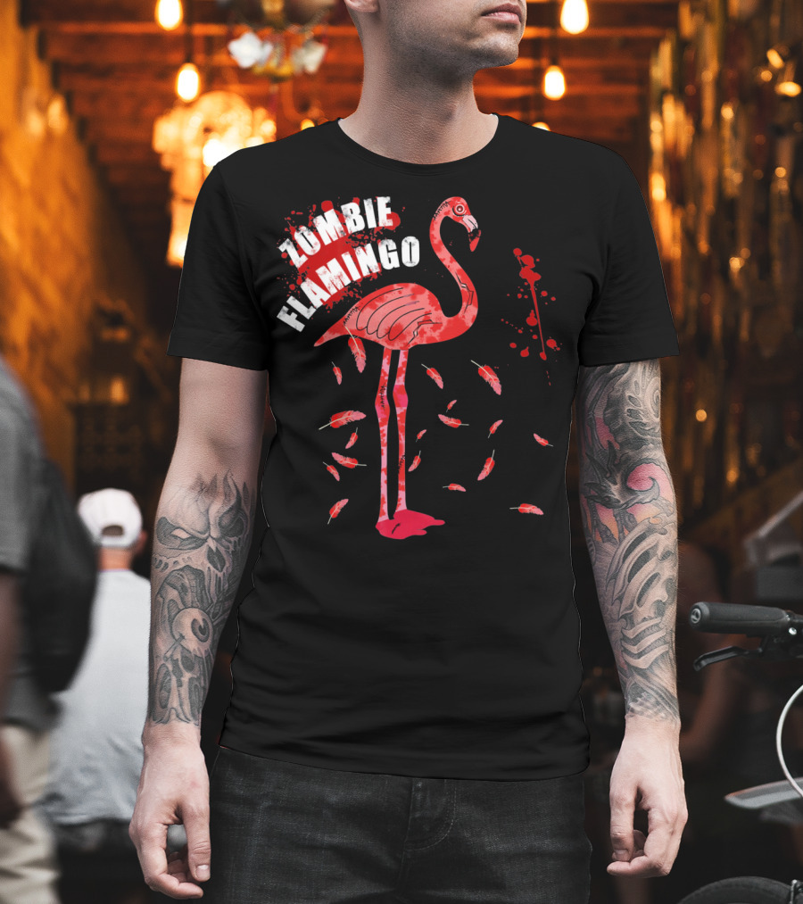 Zombie Flamingo Scary Red Splatter Feathers T-Shirt