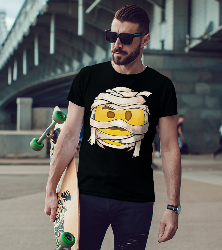 Face With Raised Eyebrow Emoji Wrapped Mummy Wink Out T-Shirt