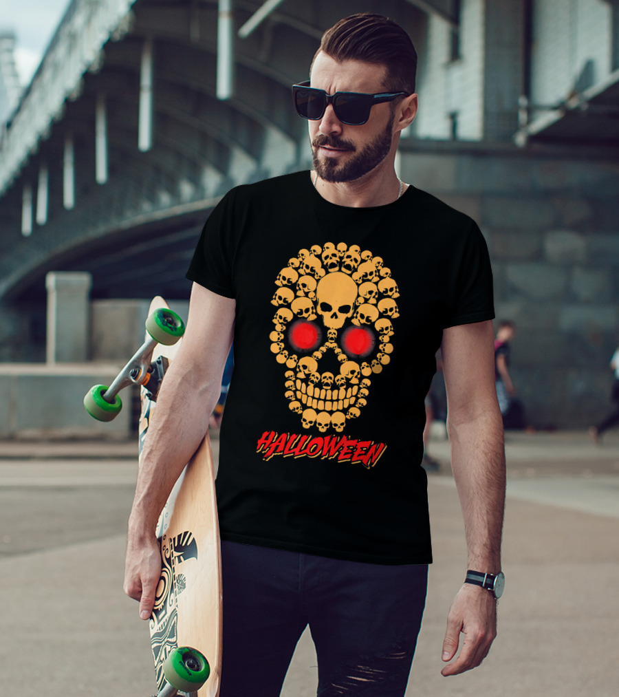 HALLOWEEN Skull Skeleton Zombie Face T-Shirt