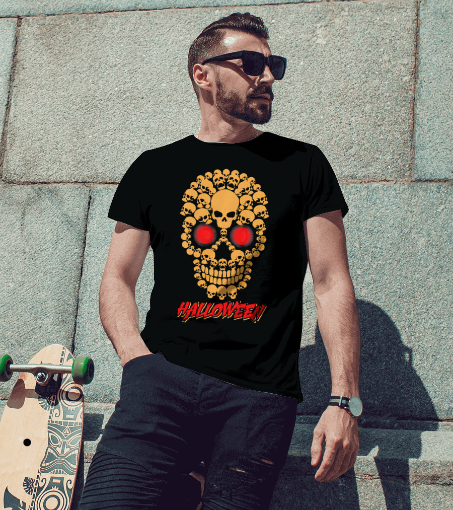 HALLOWEEN Skull Skeleton Zombie Face T-Shirt