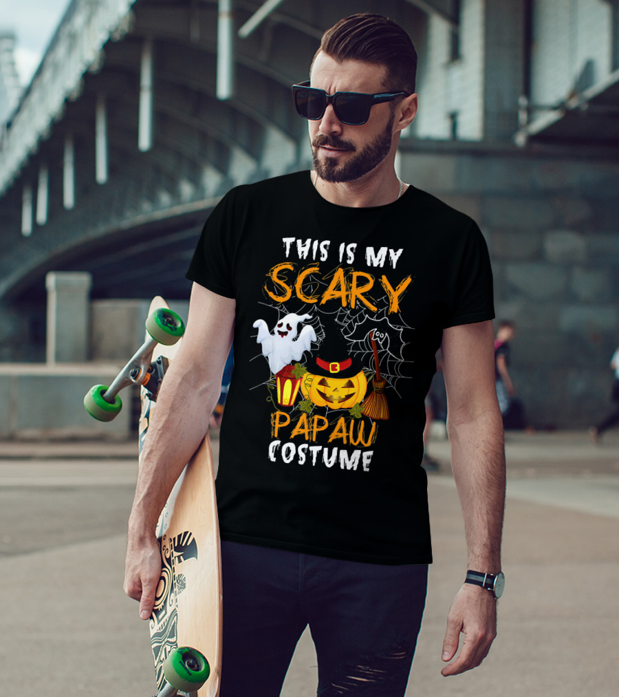 This Is My Scary Papaw Costume Ghost Pumpkin Lantern Broom Spiderweb T-Shirt
