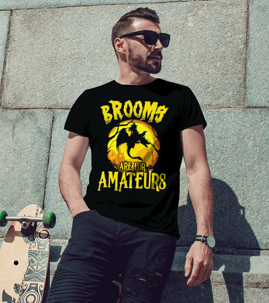 Brooms Are For Amateurs Halloween Witch Riding Dragon T-Shirt