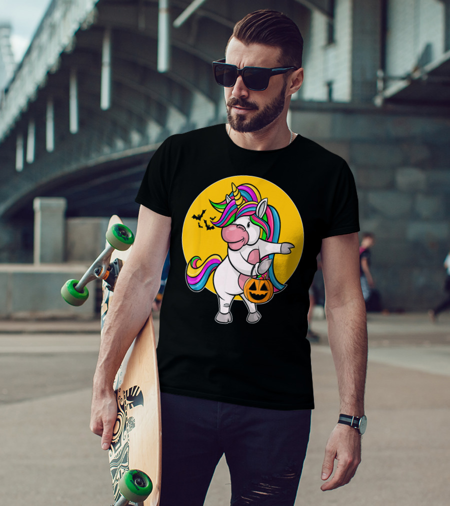 Flossing Unicorn Halloween Pumpkin And Bats T-Shirt