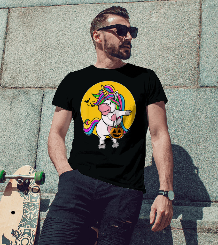 Flossing Unicorn Halloween Pumpkin And Bats T-Shirt