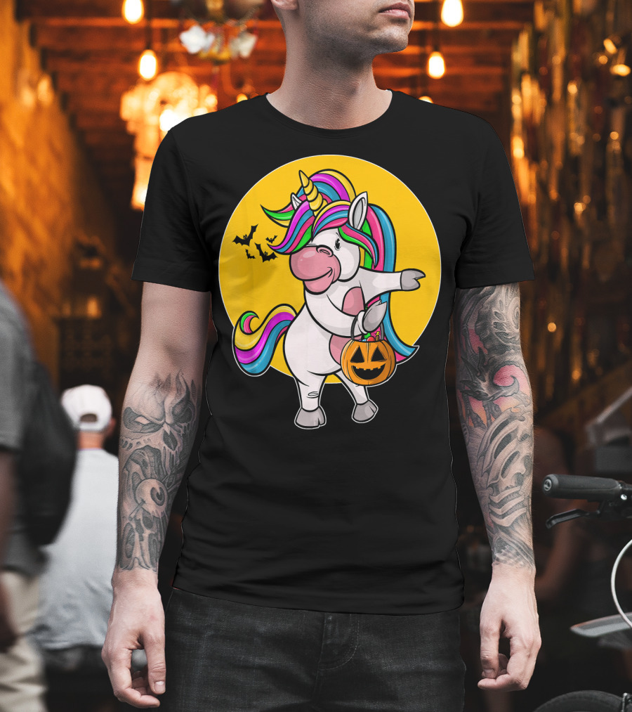 Flossing Unicorn Halloween Pumpkin And Bats T-Shirt
