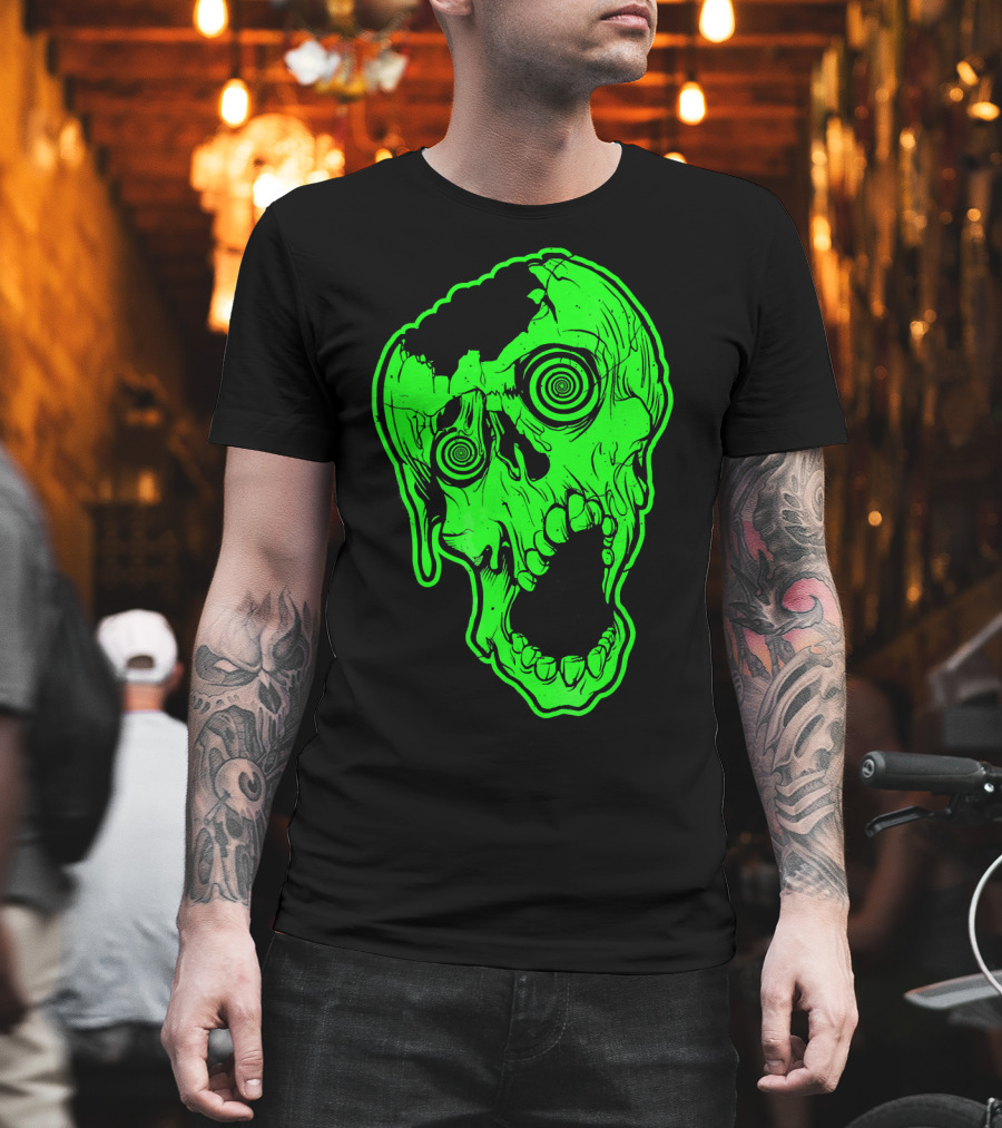 Retro Neon Zombie Skull Skateboarding Style 80s T-Shirt