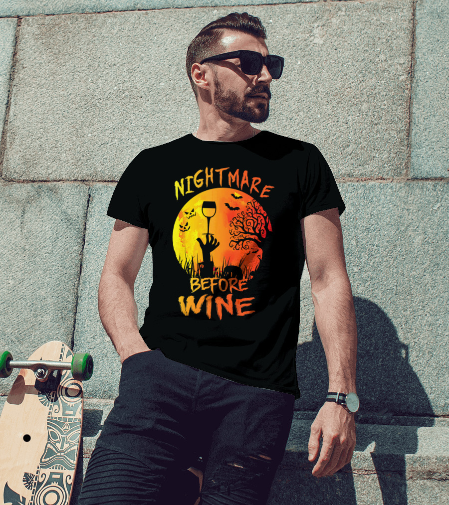 Nightmare Before Wine Halloween Scary Moon Scene T-Shirt