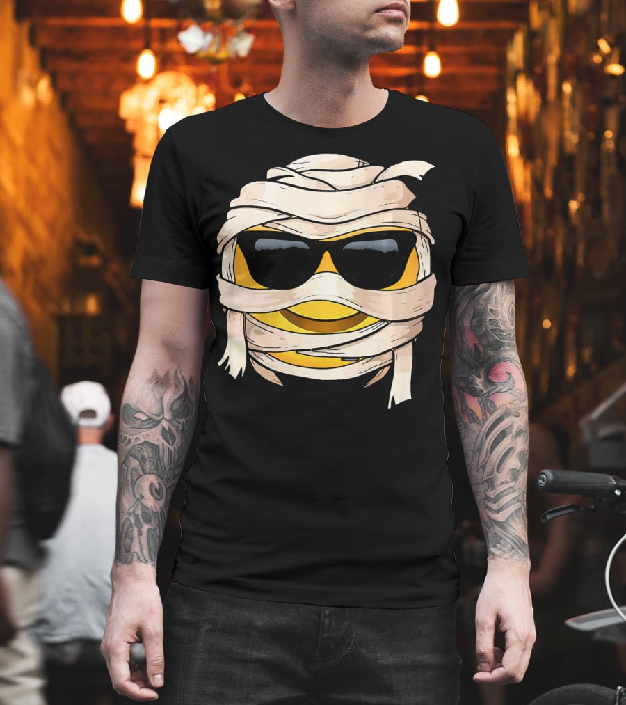 Smiling Face with Sunglasses Emoji Wink Wrapped in Bandages T-Shirt