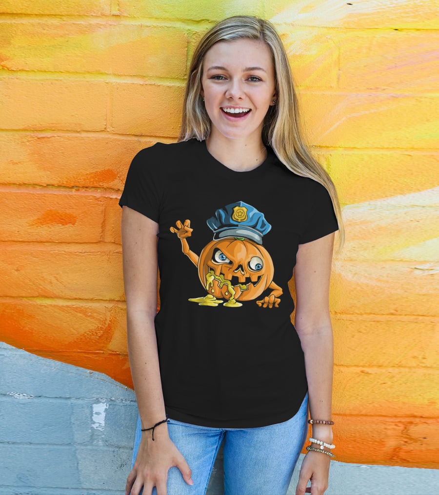 Zombie Pumpkin Police Officer Rising T-Shirt