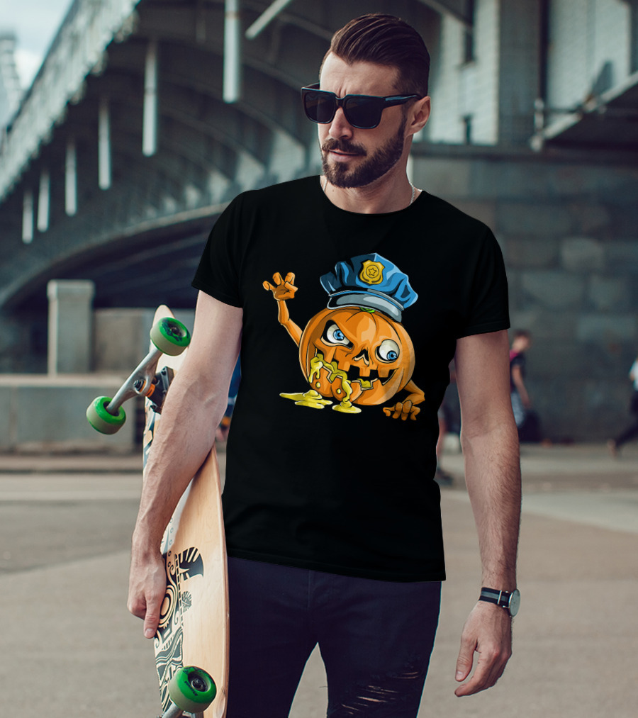 Zombie Pumpkin Police Officer Rising T-Shirt