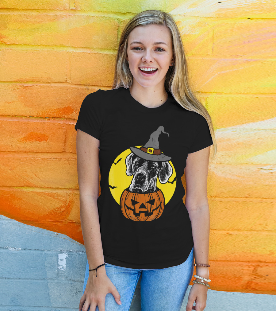 Great Dane Pumpkin Witch Halloween Scary T-Shirt