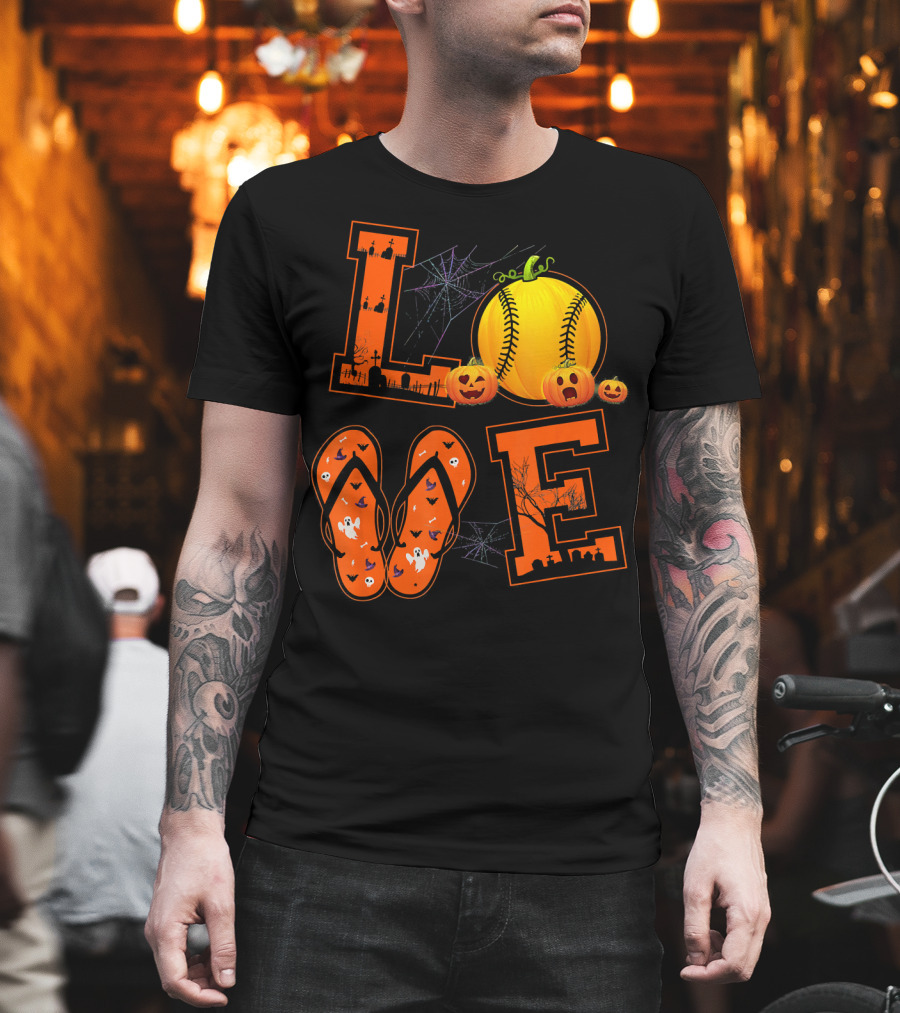 LOVE Halloween Softball Pumpkin T-Shirt