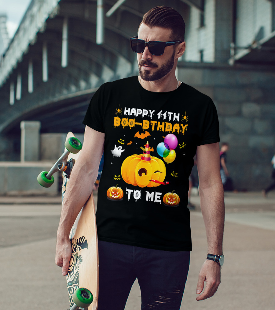 Happy 11th Boo-Pthday To Me Halloween Pumpkin And Balloons T-Shirt