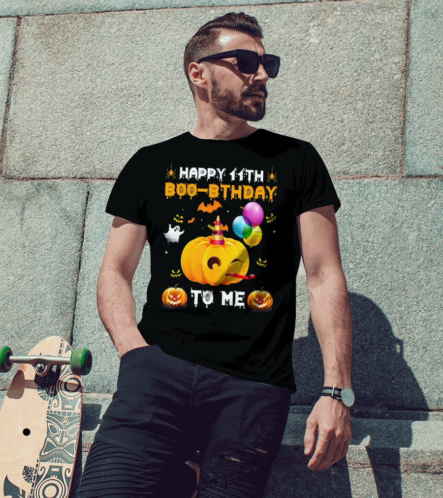 Happy 11th Boo-Pthday To Me Halloween Pumpkin And Balloons T-Shirt