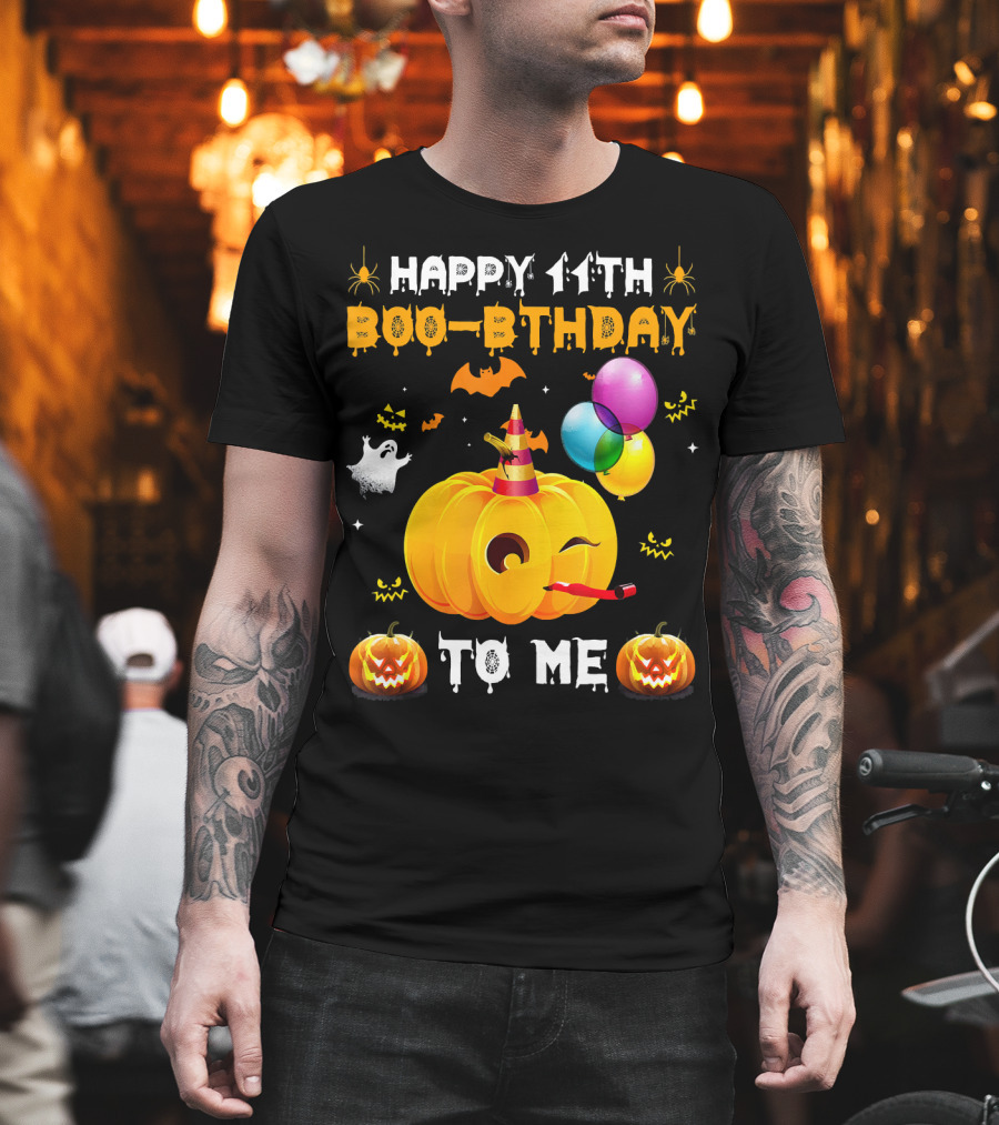 Happy 11th Boo-Pthday to Me Halloween Pumpkin and Balloons T-Shirt