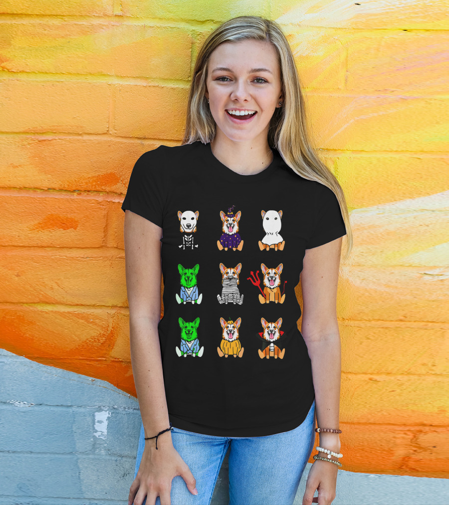 Halloween Costume Pembroke Welsh Corgi Skeleton Witch Ghost Zombie Mummy Devil Vampire Pumpkin T-Shirt