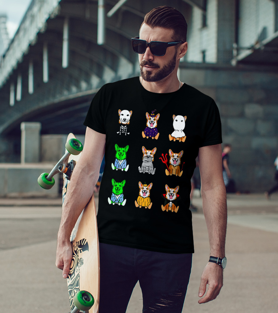 Halloween Costume Pembroke Welsh Corgi Skeleton Witch Ghost Zombie Mummy Devil Vampire Pumpkin T-Shirt