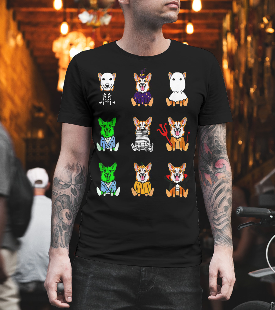 Halloween Costume Pembroke Welsh Corgi Skeleton Witch Ghost Zombie Mummy Devil Vampire Pumpkin T-Shirt