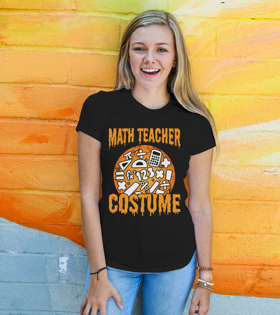 Math Teacher Costume Funny Halloween Party Math Symbols T-Shirt