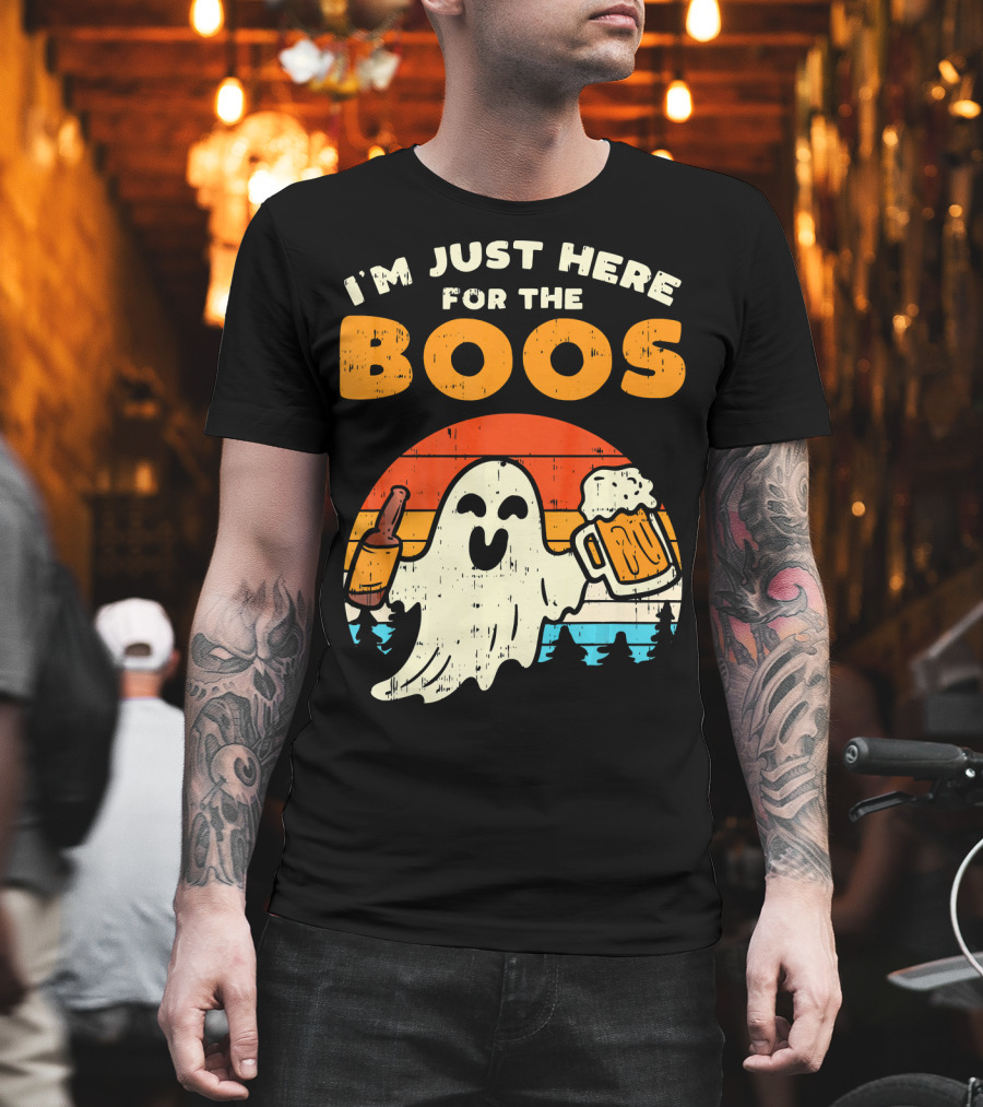 I'm Just Here For The Boos Retro Ghost with Drink and Bee T-Shirt