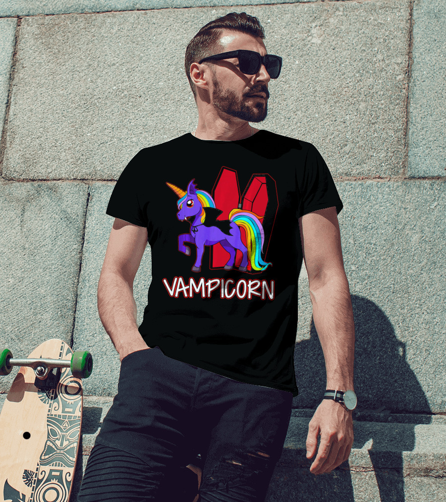 Vampicorn Rainbow Unicorn Vampire With Coffin Wings T-Shirt