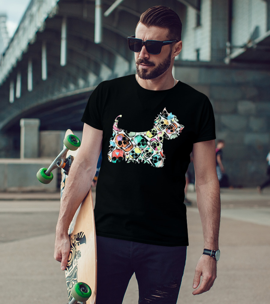 Zombie Westie Multicolored Skulls T-Shirt