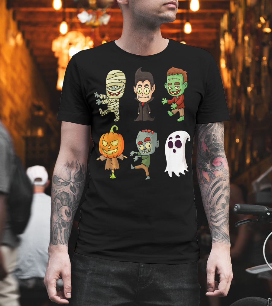 Funny Halloween Monsters Mummy Vampire Frankenstein Pumpkin Zombie Ghost T-Shirt