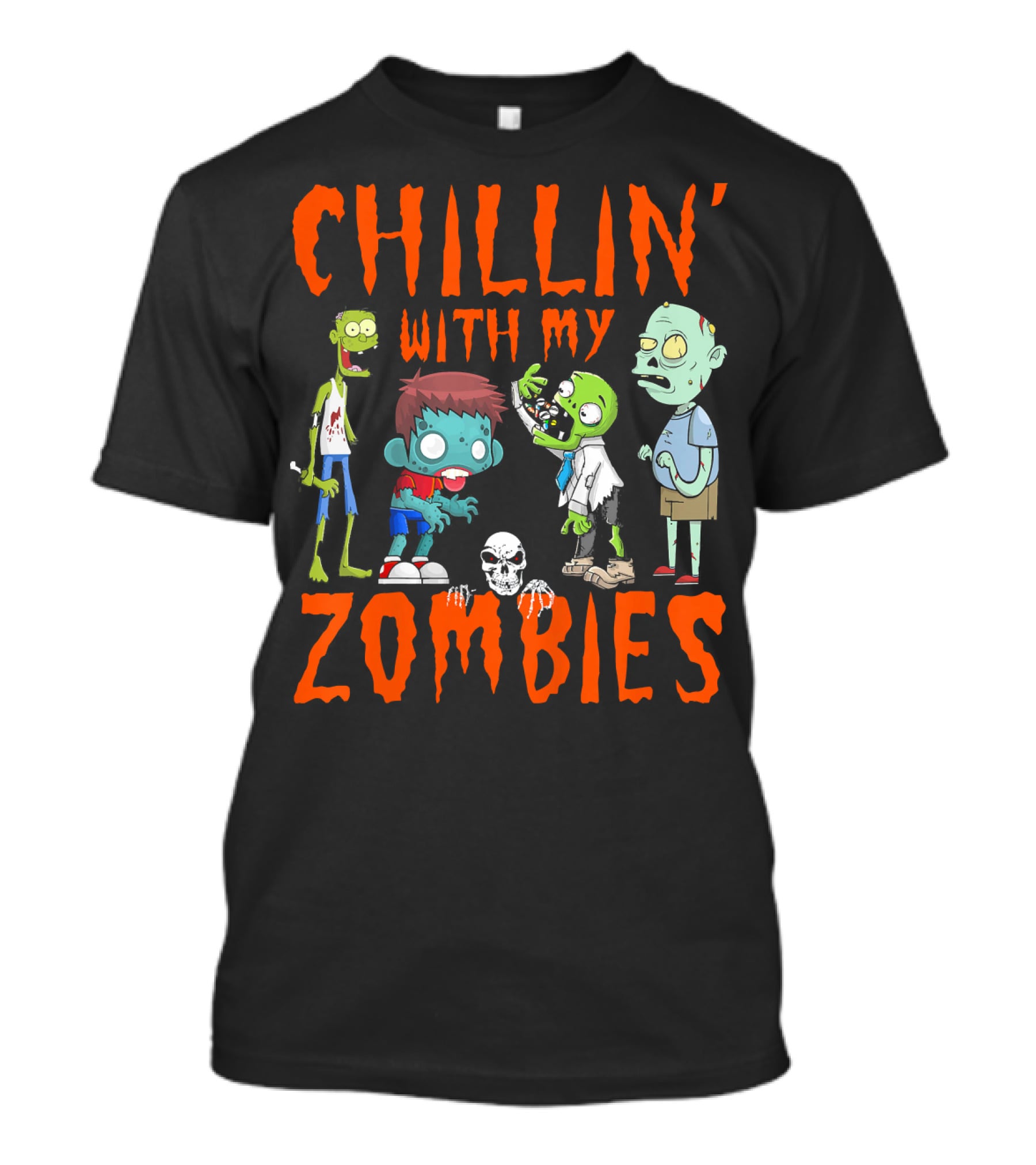 CHILLIN' WITH MY ZOMBIES Kids Halloween Fun T-Shirt