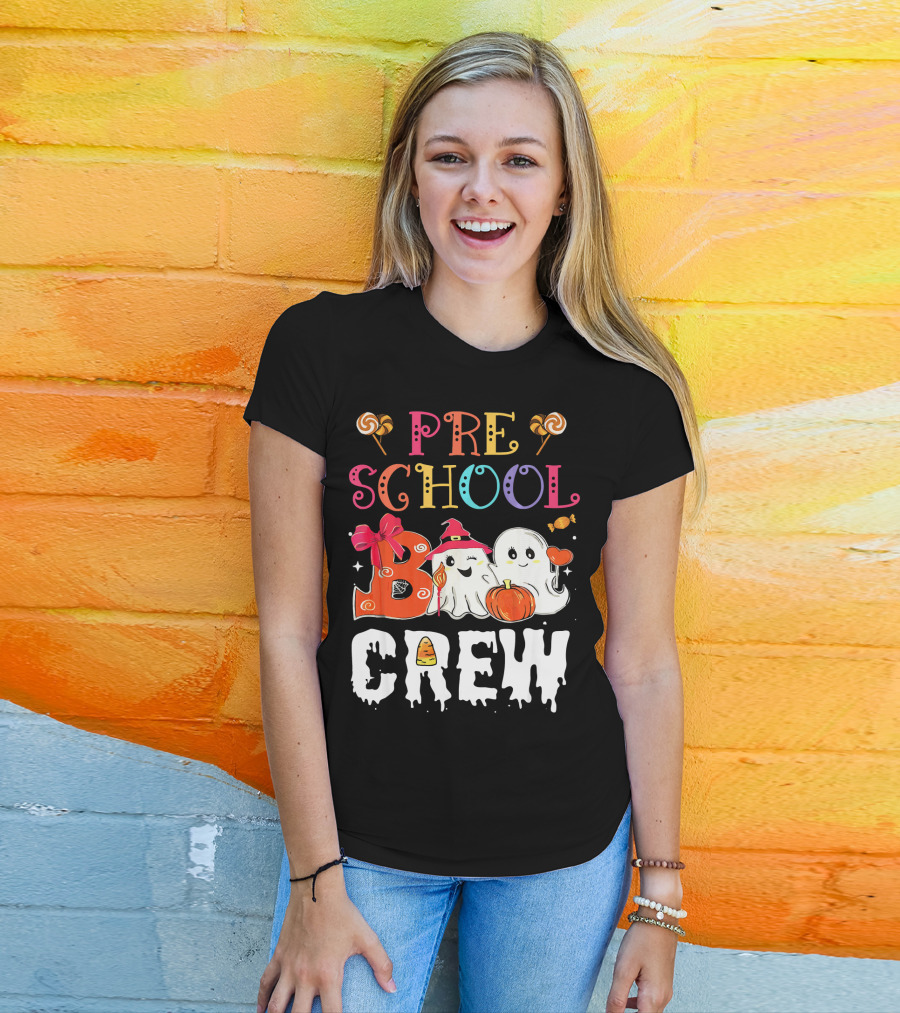 Preschool Boo Crew Halloween Ghosts With Candy Pumpkins T-Shirt