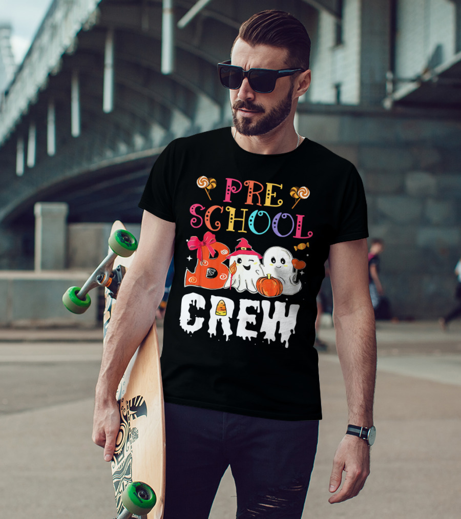 Preschool Boo Crew Halloween Ghosts With Candy Pumpkins T-Shirt