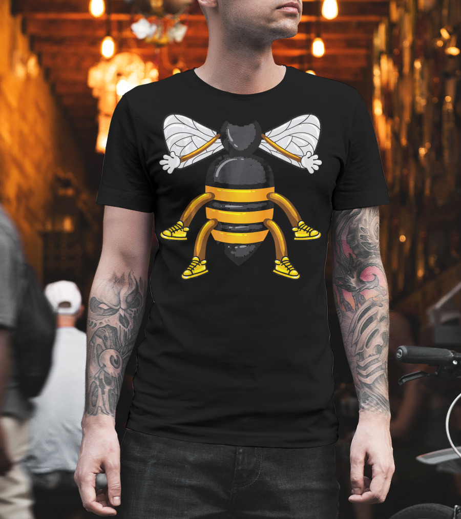 Funny Bee Costume With Sneakers And Cartoon Style Honeybee T-Shirt