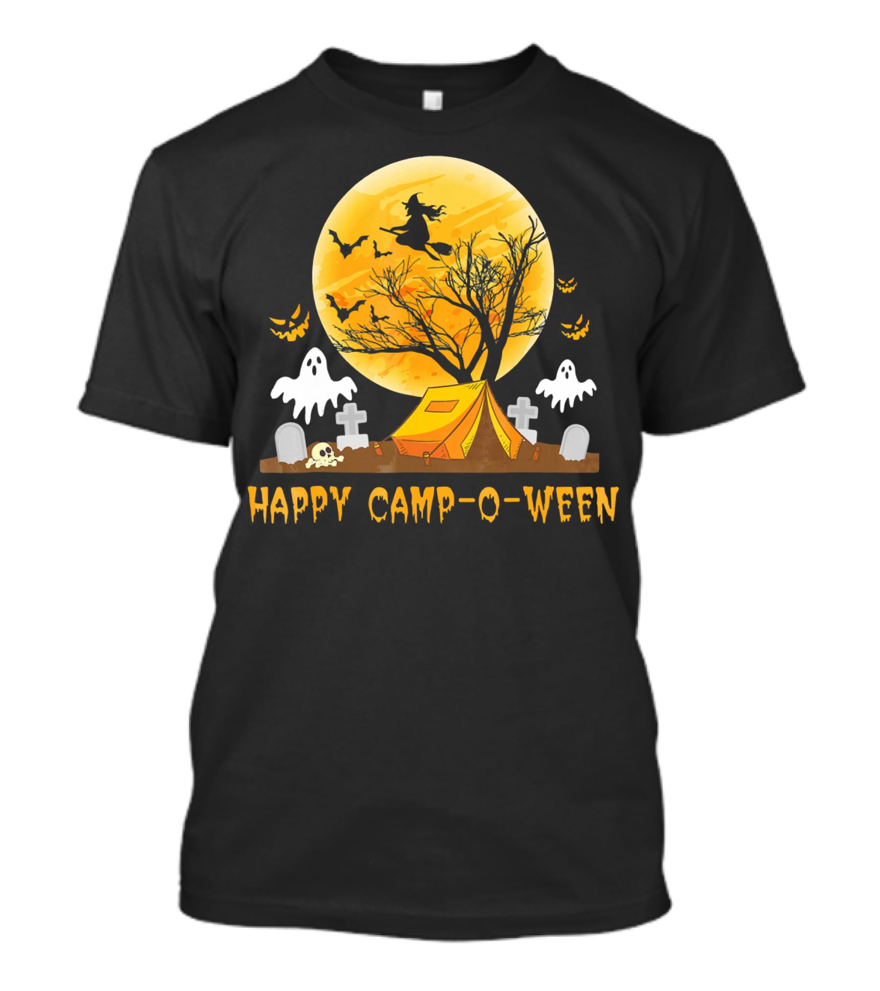 Happy Camp-O-Ween Witch Ghosts Halloween Camping Graveyard Moon T-Shirt