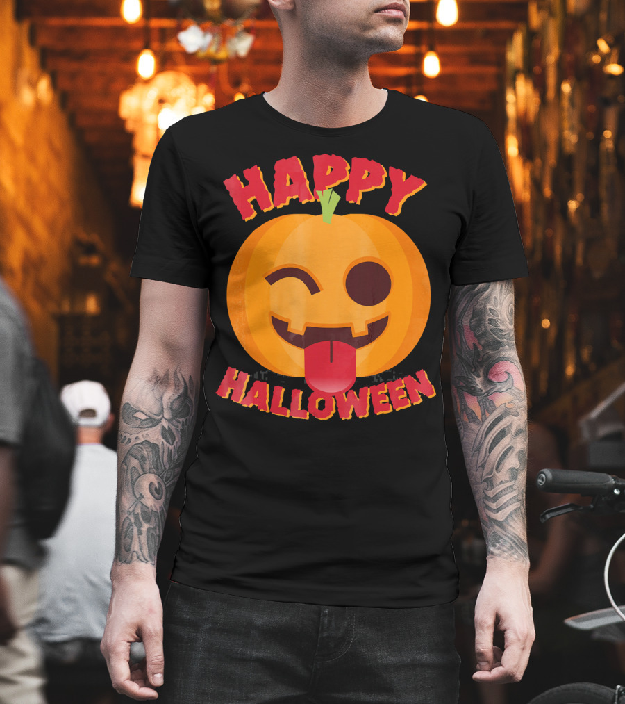 Happy Halloween Emoji Pumpkin Face With Tongue Out T-Shirt