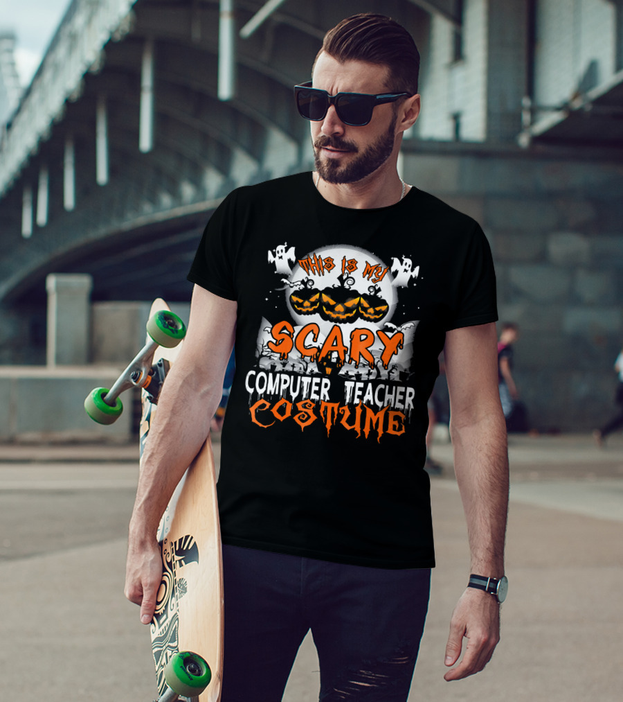 This Is My Scary Computer Teacher Costume With Ghosts And Jack-o'-Lanterns T-Shirt