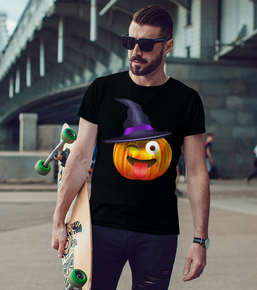 Halloween Costume Emoji Pumpkin Witch Hat Face T-Shirt
