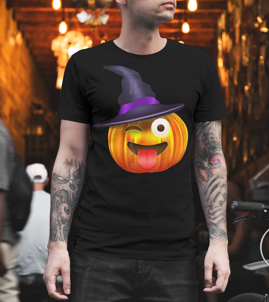 Halloween Costume Emoji Pumpkin Witch Hat Face T-Shirt
