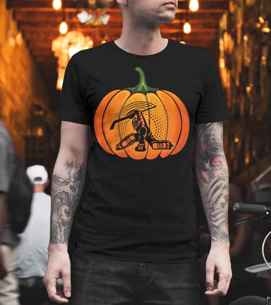 Hockey Goalie Pumpkin Scary Mask Jack-o'-Lantern T-Shirt