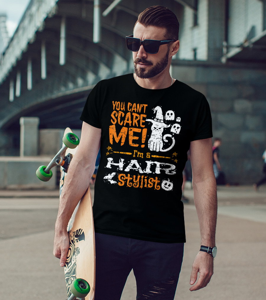 You Can't Scare Me I'm A Hair Stylist Halloween Cat And Ghosts T-Shirt