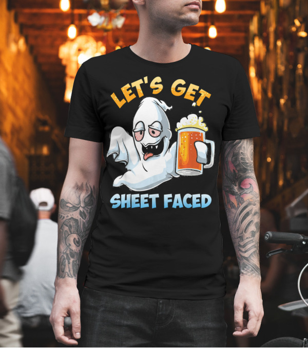 LET'S GET SHEET FACED Ghost with Beer T-Shirt LET'S GET SHEET FACED Ghost with Beer T-Shirt