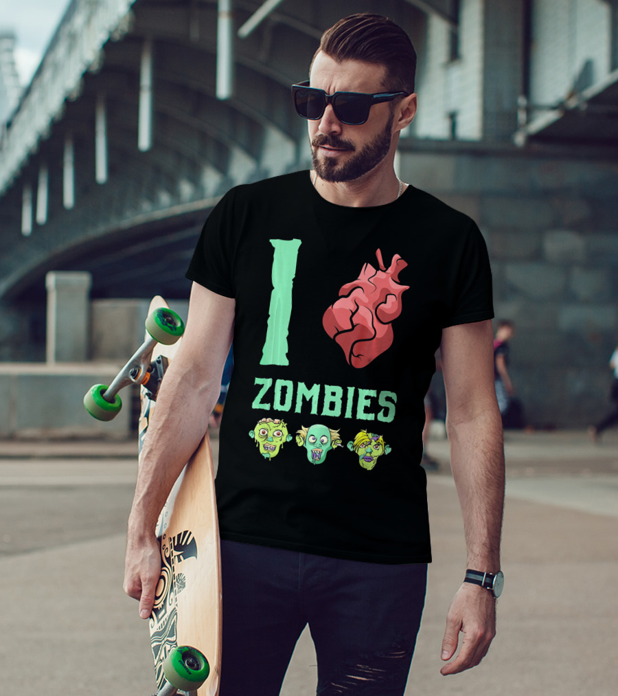 I Love Zombies Heart With Zombie Faces T-Shirt