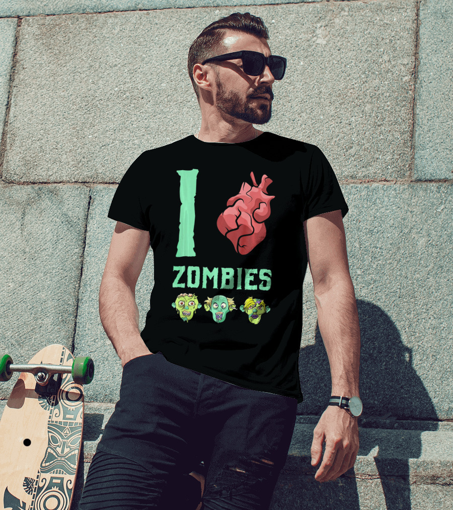 I Love Zombies Heart With Zombie Faces T-Shirt