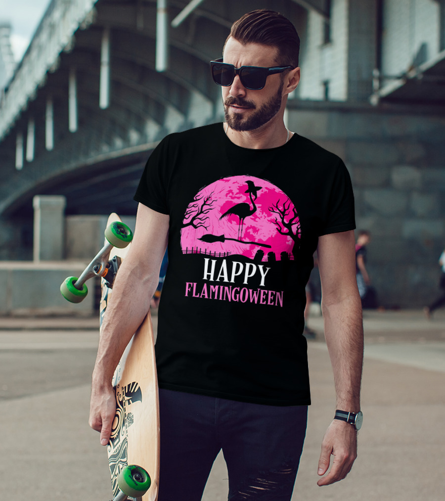 Happy Flamingoween Flamingo Witch T-Shirt