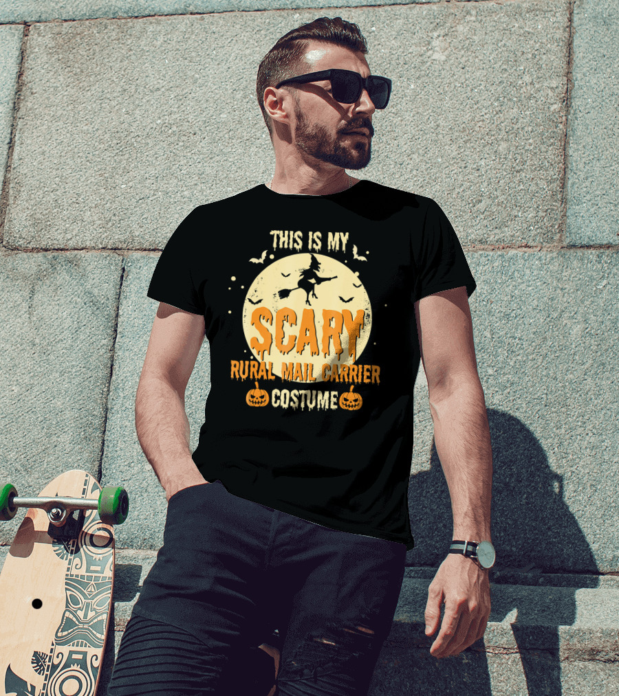 This Is My Scary Rural Mail Carrier Costume Witch Moon Bats Pumpkins T-Shirt