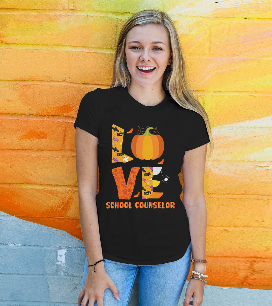 Halloween Love School Counselor Pumpkin Ghost Spider T-Shirt