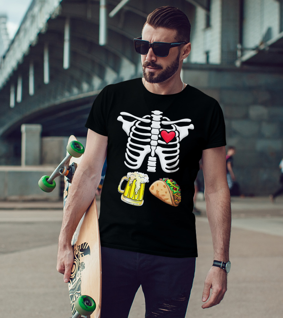 Skeleton Ribcage Heart Tacos Beer Pregnancy Novelty T-Shirt