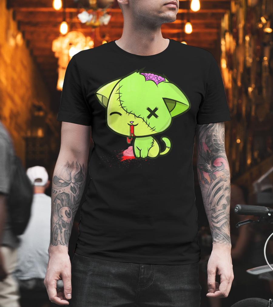 Cute Zombkitty Green Zombie Kitten Neon Brain T-Shirt
