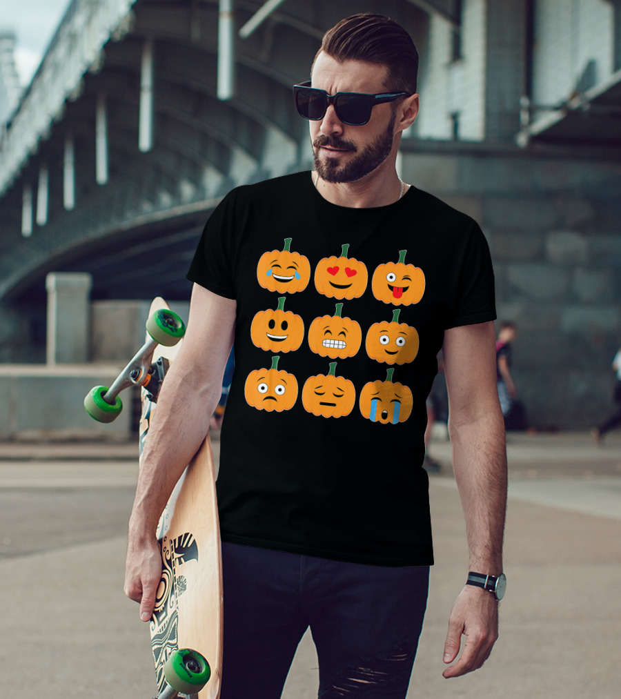 Pumpkin Emoji Collection Pumpkins Emotic Faces Halloween T-Shirt