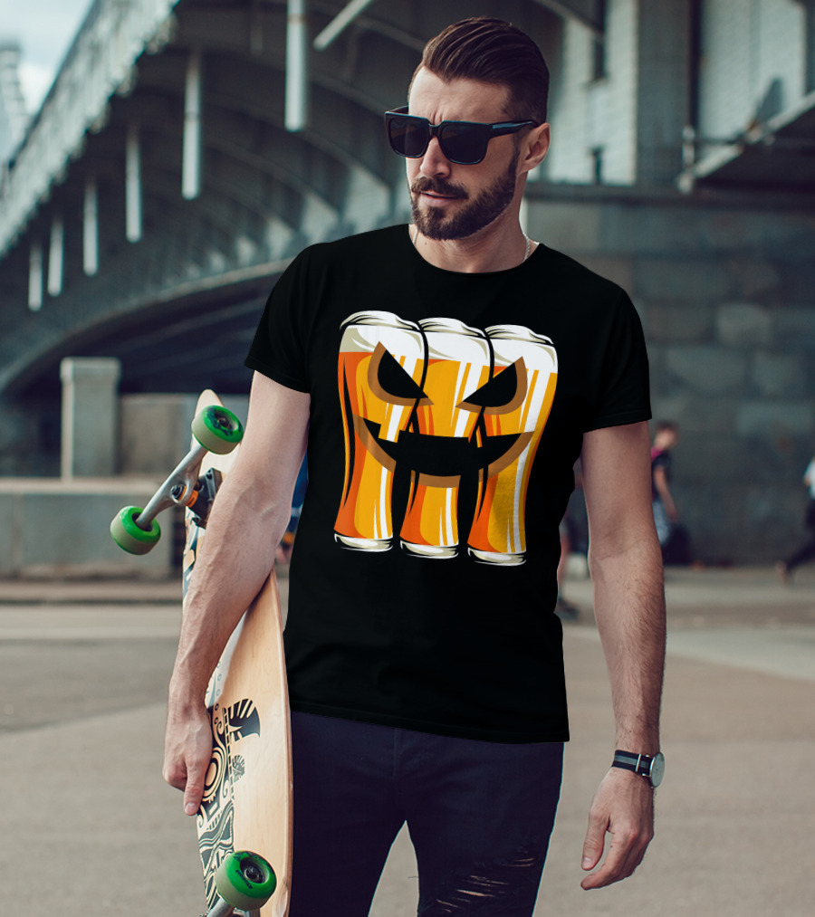 Halloween Pumpkin Beer Glasses Funny Drinking Scary T-Shirt